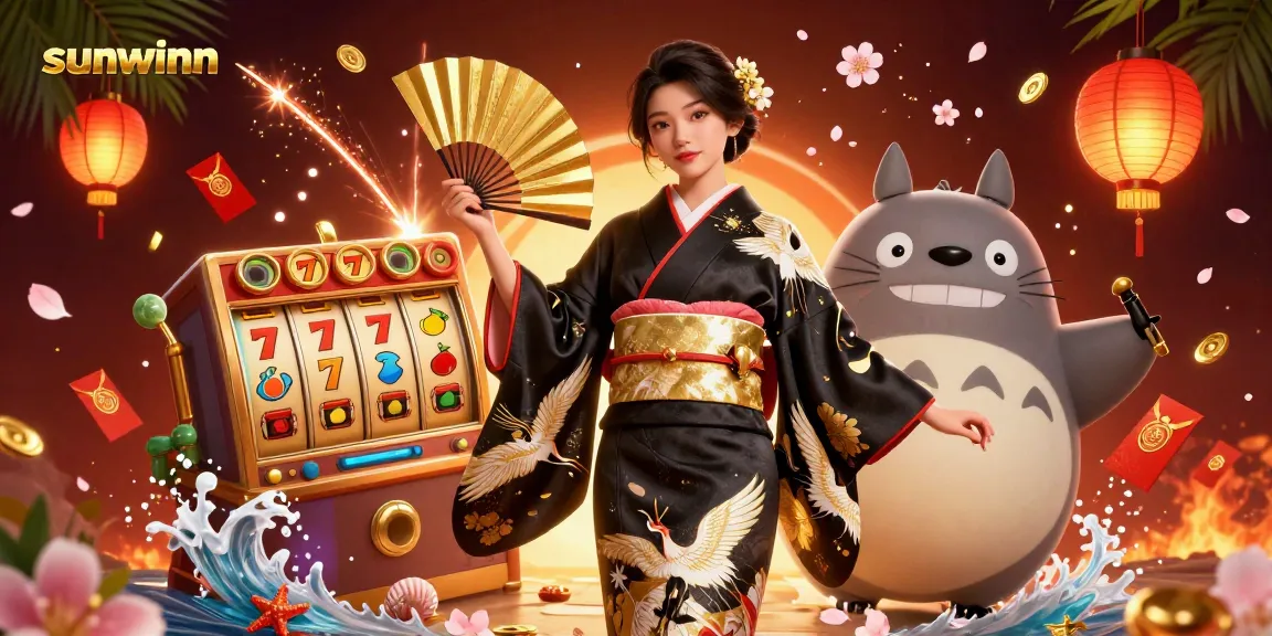 Experience the thrill of sunwinn with vibrant slots and dynamic casino elements in an enchanting scene.