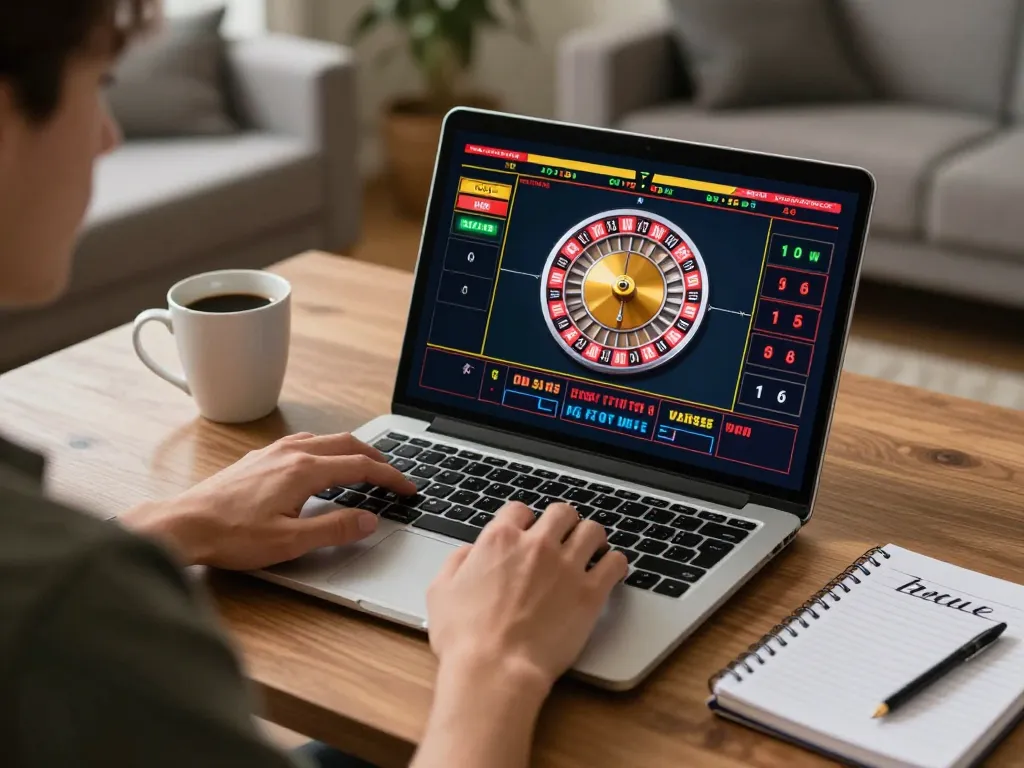 LC88 player enjoying live roulette game on laptop showcasing a strategic gaming moment