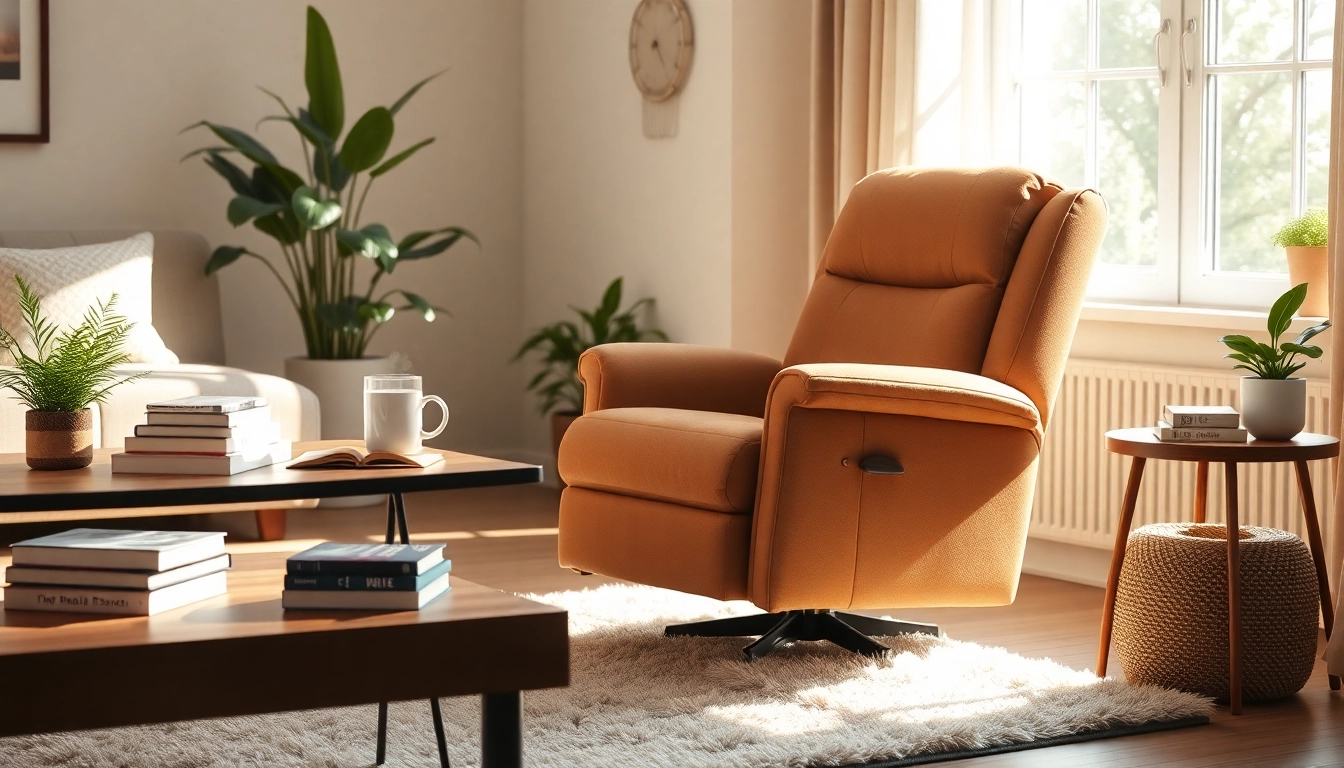 Relaxing in a stylish lift chair recliner in a cozy living room setting.