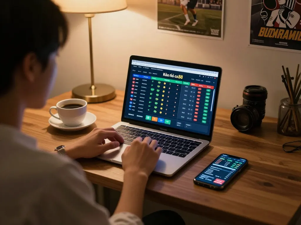 Kèo nhà cái 88 shown on a laptop screen during a sports betting session.