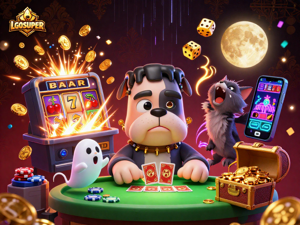 Engage with the exciting LGOSUPER platform featured in a vibrant 3D casino scene.