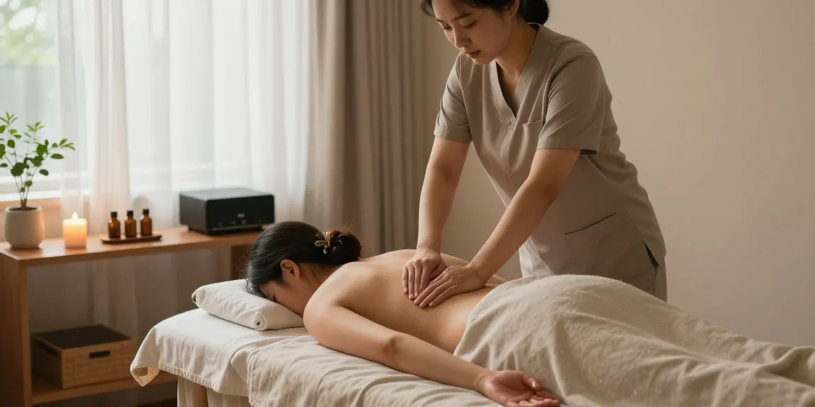 시흥출장안마 - Professional therapist providing a soothing Swedish massage in a cozy, well-lit home setting.