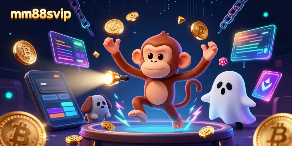 Engage in thrilling gameplay with mm88svip, featuring a juggler monkey and ghost-hunter puppy in a lively casino.