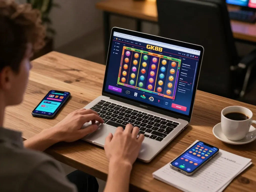 Engaging in online slots at Trang chủ gk88 with vibrant gameplay and strategic notes
