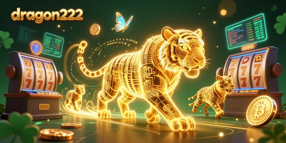 Experience exhilarating gameplay with dragon222 in a vibrant digital casino filled with slot reels and neon crypto coins.