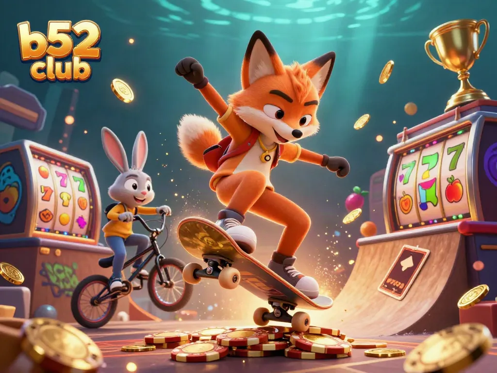 Experience thrilling play at the b52 club with vibrant 3D casino characters and slot action.