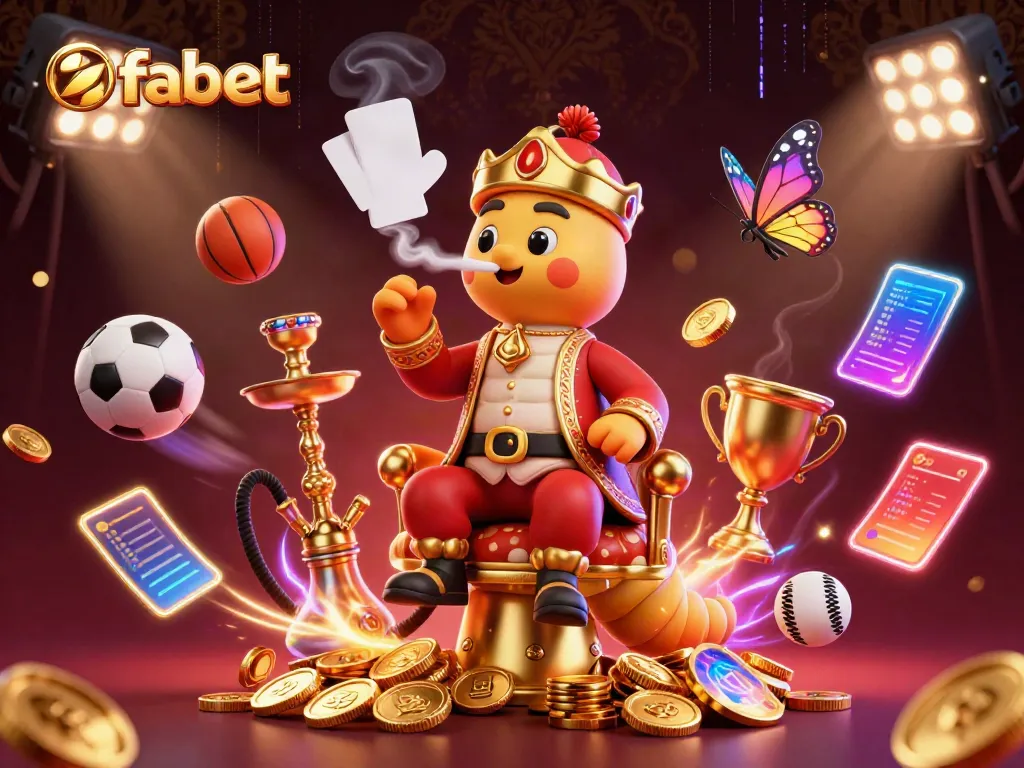 Experience the excitement of fabet with a vibrant scene featuring a character blowing smoke rings shaped like poker hands.