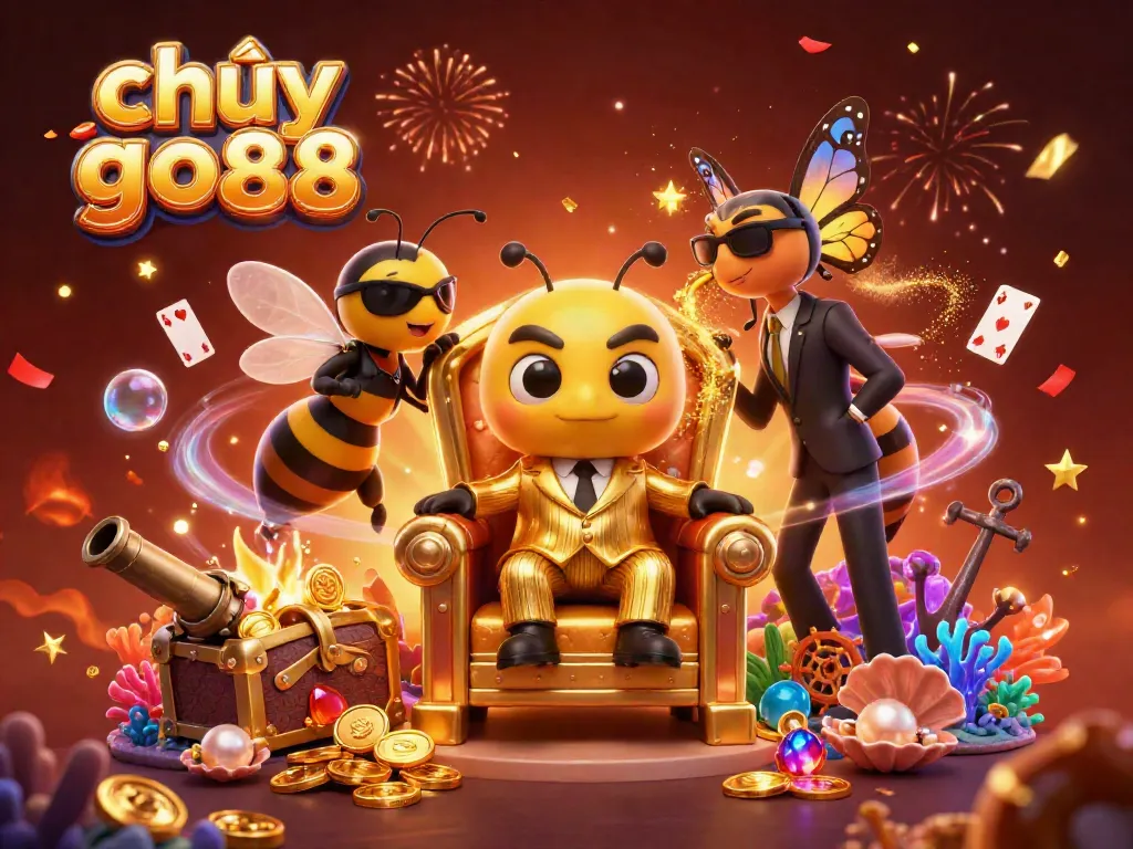 Join the excitement of chơi go88 with a dynamic casino-themed illustration, showcasing a buzzing bumblebee mob boss.