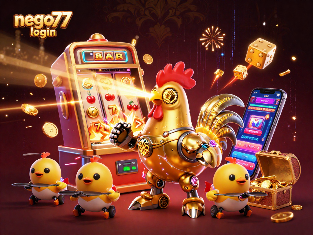 Engage with the exciting world of online gaming via nego77 login, featuring vibrant casino elements and dynamic characters.