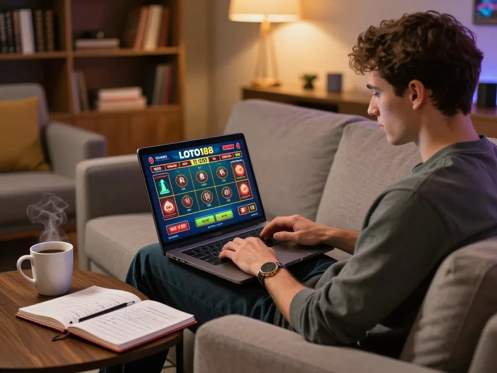 Engaging online gaming scene depicting LOTO188 TRANG CHỦ with a player focused on strategic bets and immersive casino experience