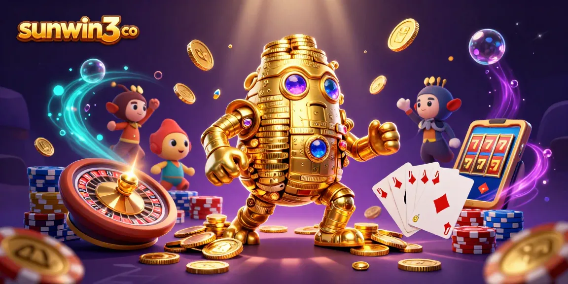 Win big at sunwin3 co with exciting slots and a cartoon golem made of coins.