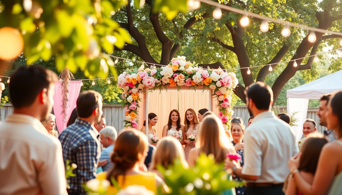 Enjoy photo booth rental chicago in a lively wedding setting with floral decorations.