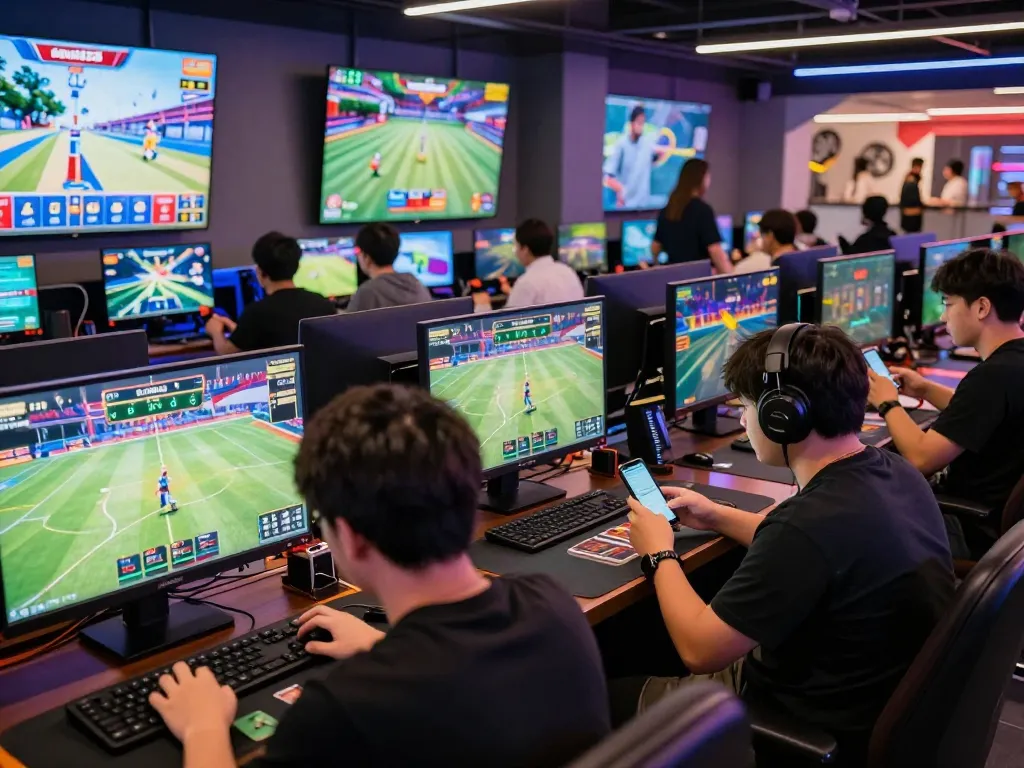 Players enjoying various games at the vibrant Goal123 online entertainment hub, showcasing sports betting, card games, and fishing games.