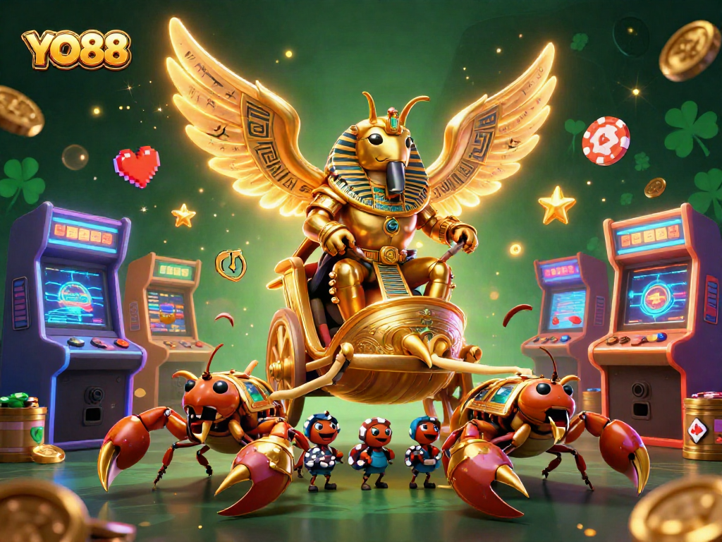 Experience YO88 gaming with vibrant characters and casino elements creating a thrilling adventure.