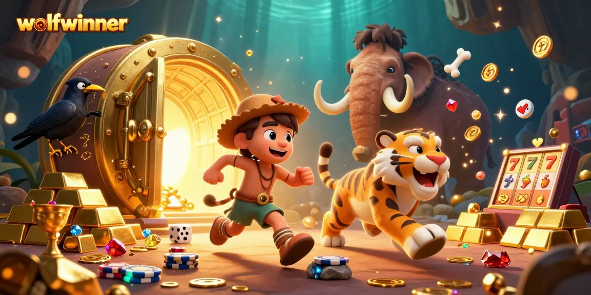 Experience thrilling winnings with wolfwinner in a vibrant prehistoric casino scene.
