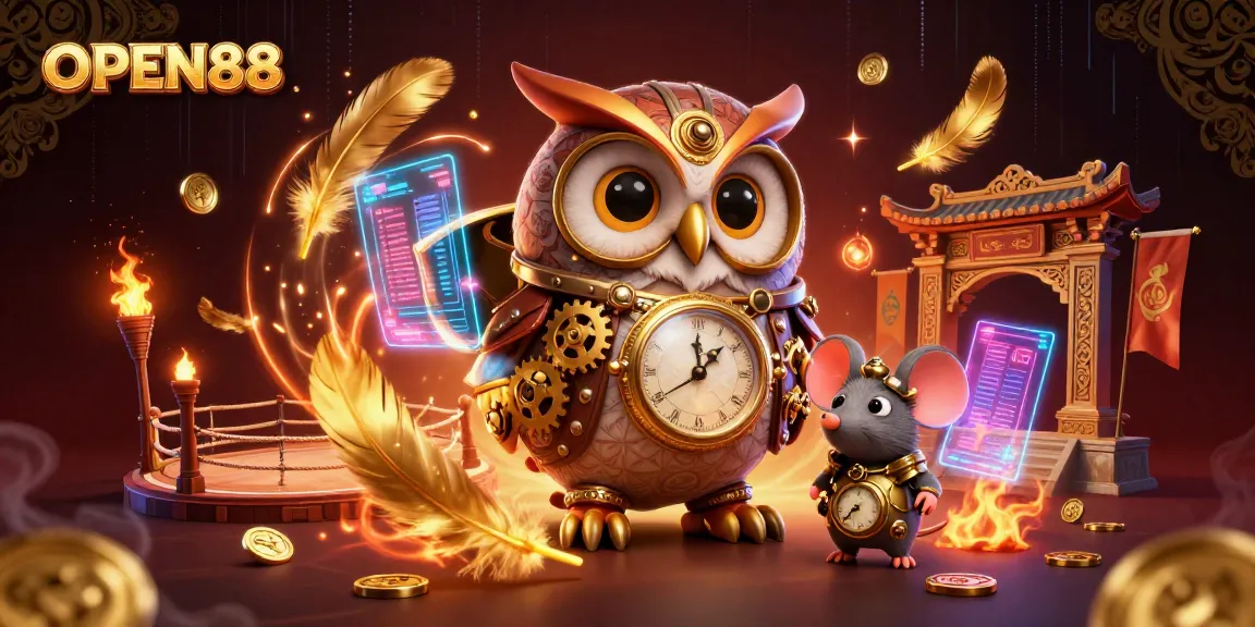 Engage in vibrant casino adventures with OPEN88, featuring iconic gambling elements and lively characters.