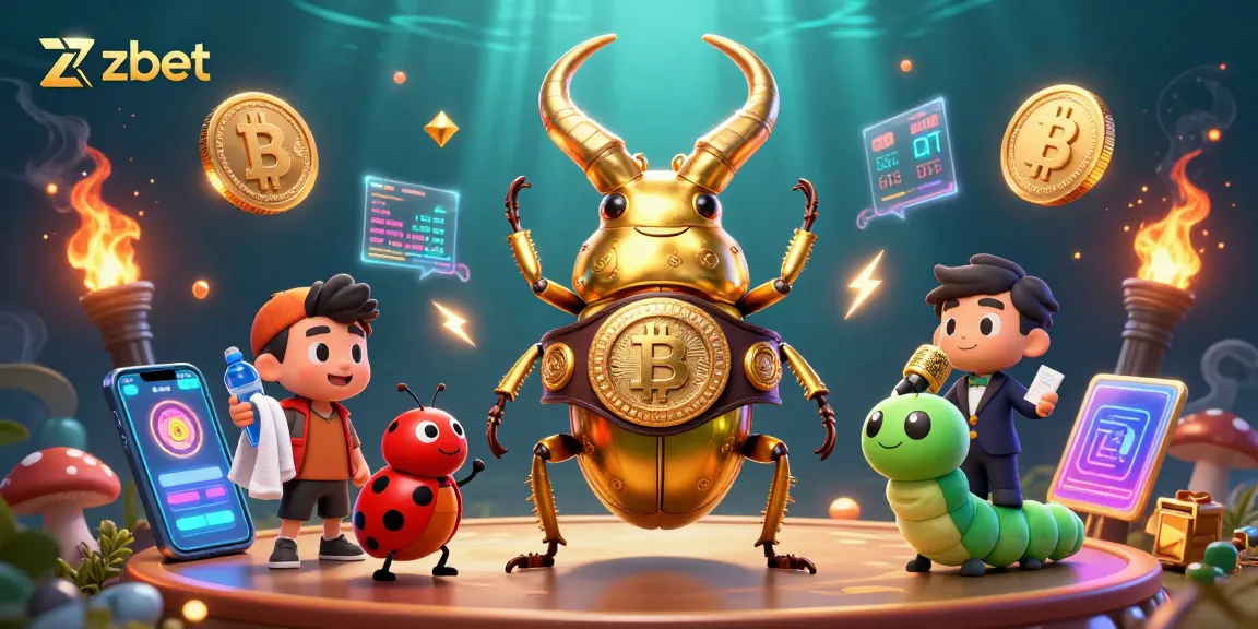 Experience the zbet thrill with a golden stag beetle champion and crypto elements in motion.