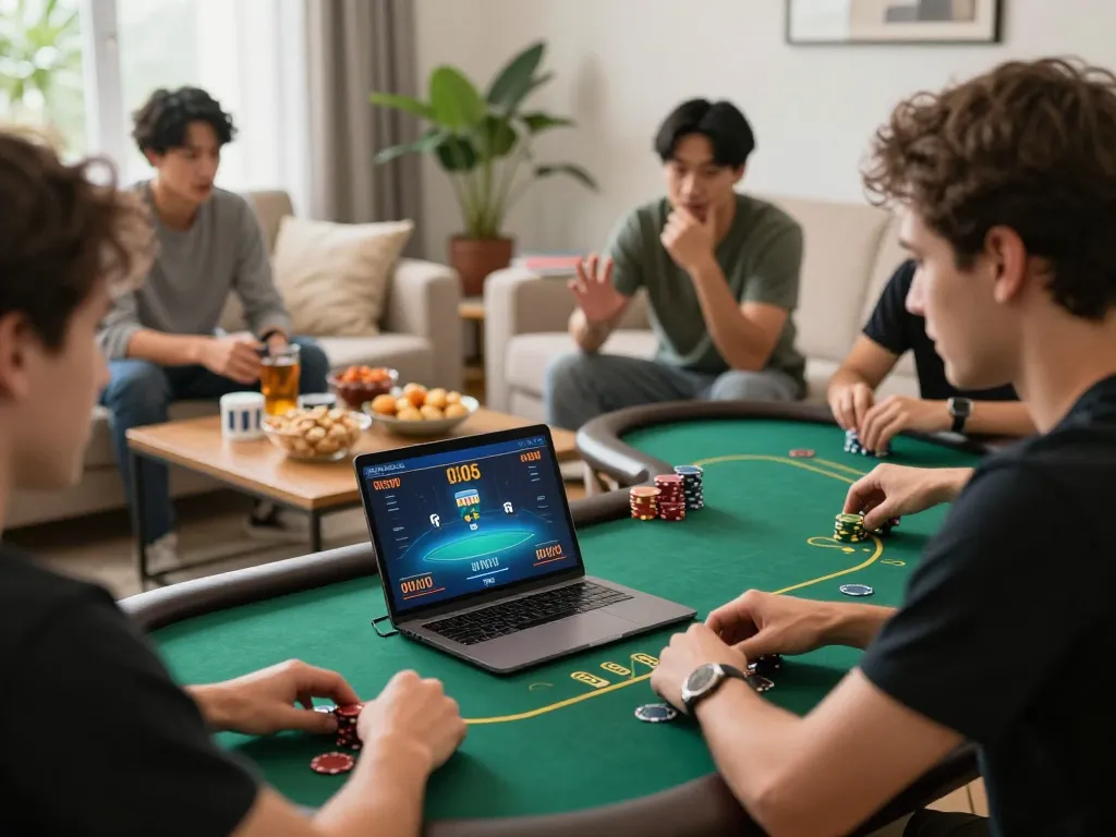 Players strategizing during an exciting vipwin online poker game at home, showcasing a vibrant and engaging atmosphere.