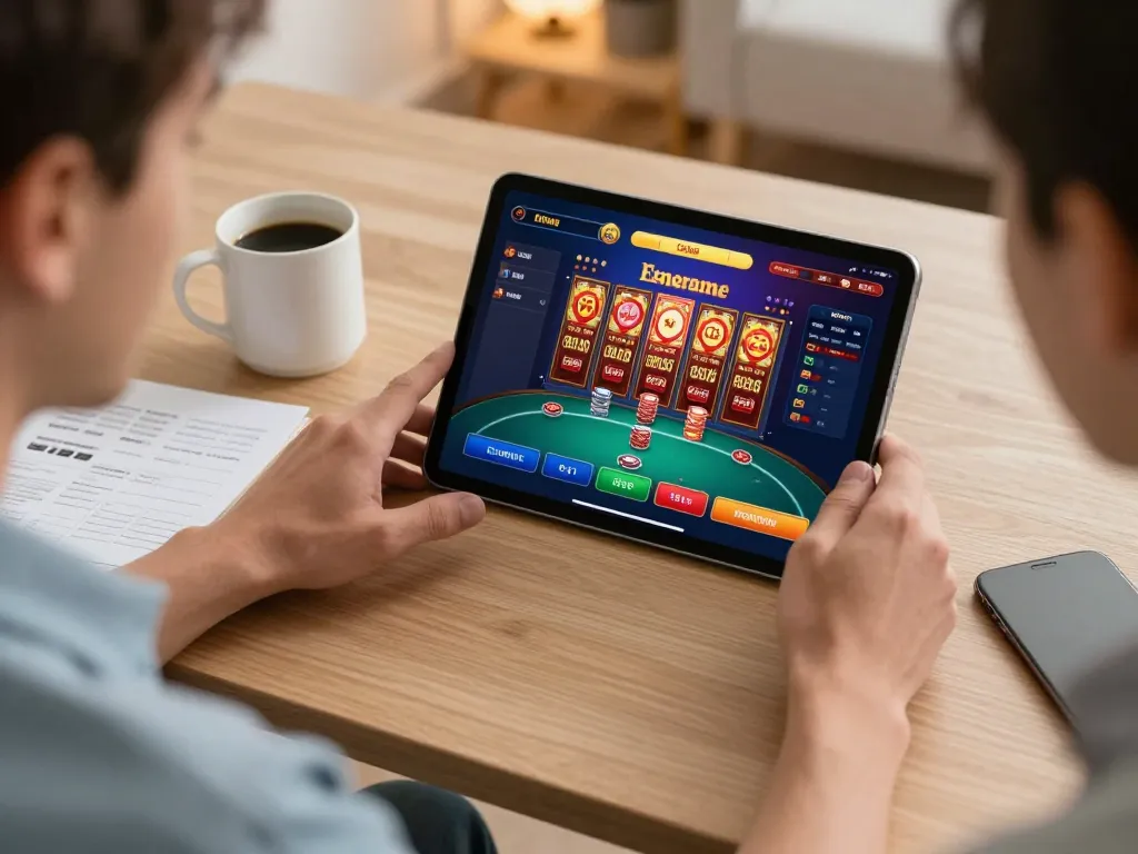 Engaging in online gameplay at rik vip with a cozy home setup, showcasing a vibrant betting interface.