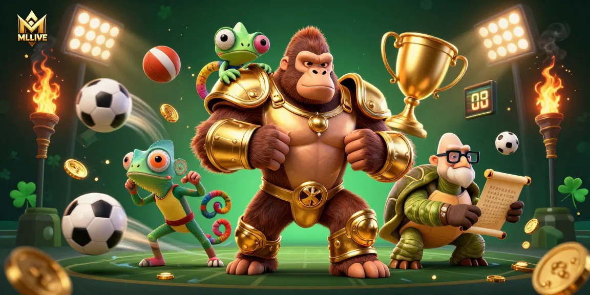 Experience MMLIVE excitement with a powerful gorilla champion, vibrant colors, and dynamic gambling elements.