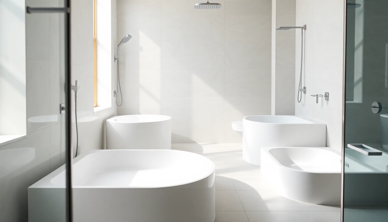 Explore elegant shower bases displayed in a modern bathroom with soft natural light.