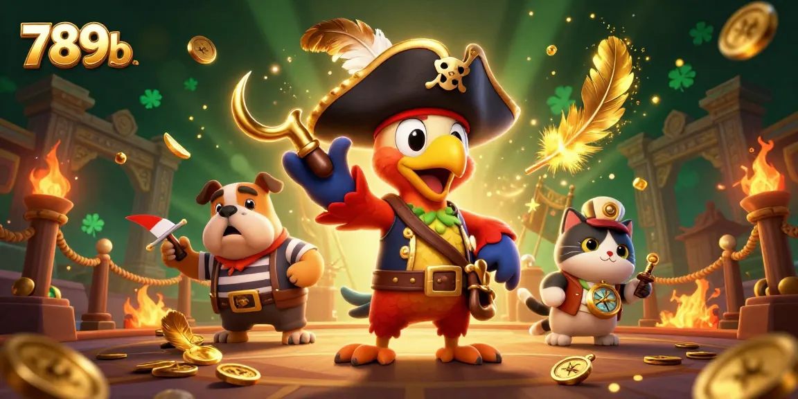 Engage in exciting gaming at 789b with a captivating pirate-themed casino scene filled with golden tokens.