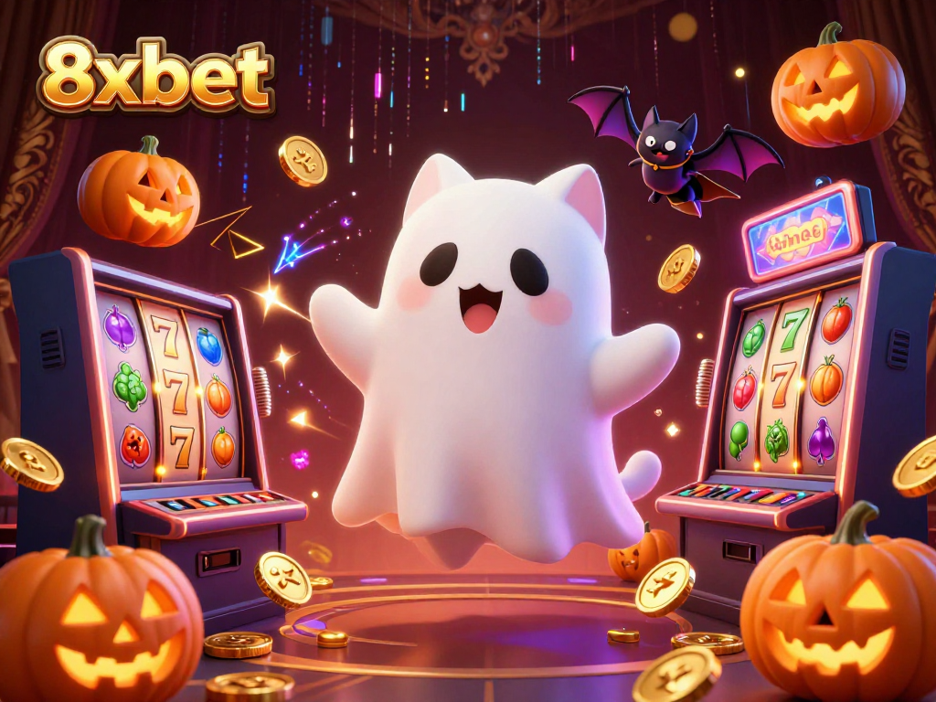 Experience the thrill of gaming with 8xbet's vibrant online casino scene and friendly ghost cat characters.