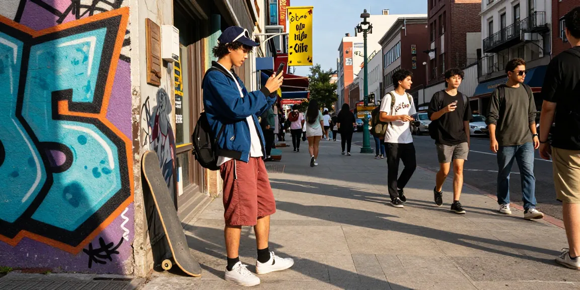 Vibrant urban lifestyle scene with rokok88 streetwear in action.
