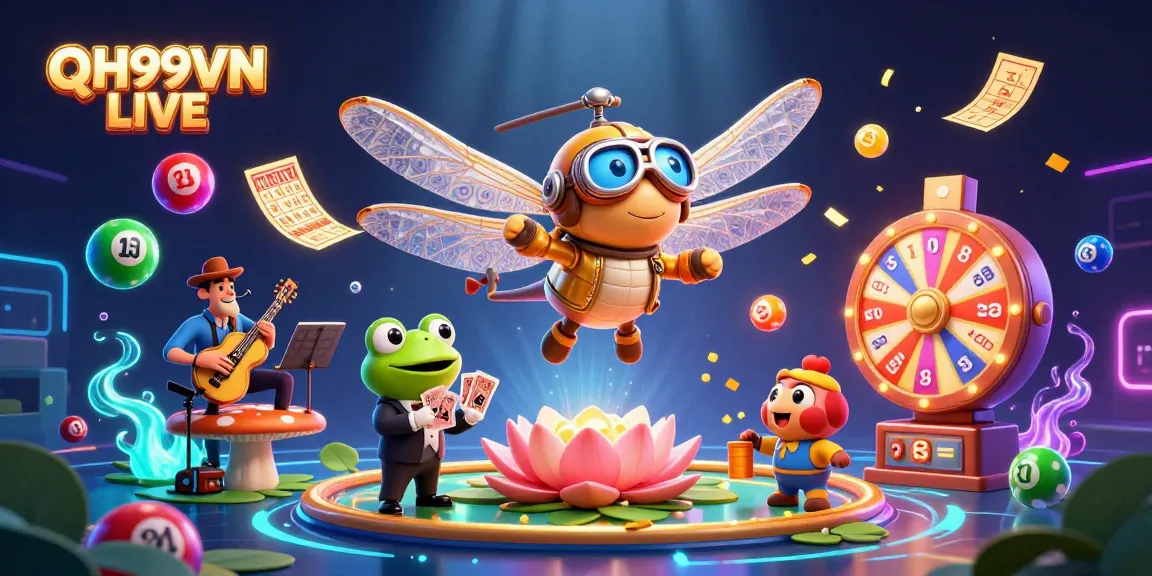 Play exciting games at QH99VN LIVE as the dragonfly pilot and frog croupier create vibrant casino magic.