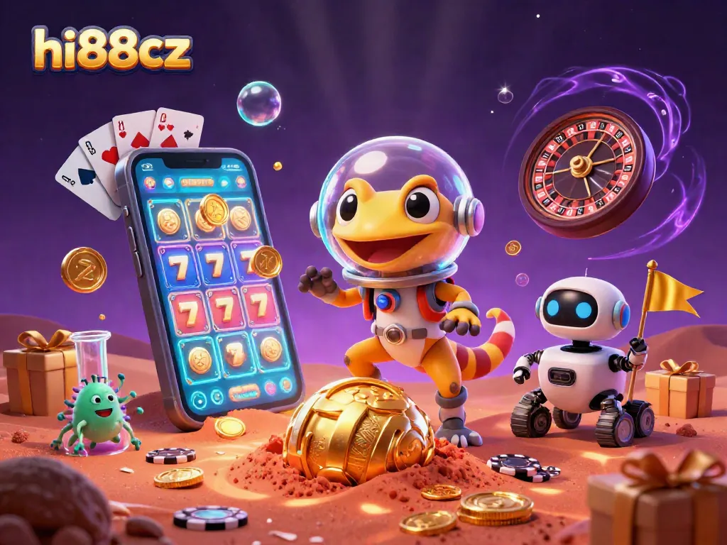 Experience thrilling wins at hi88cz with a gecko discovering a golden casino adventure.