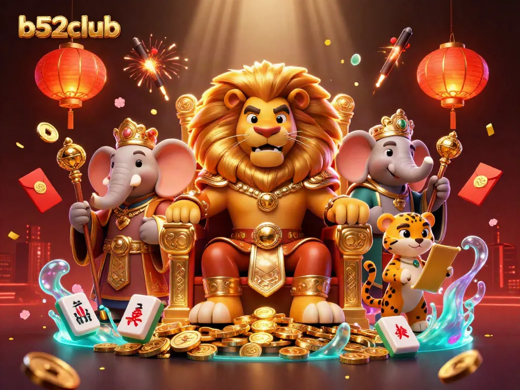 Engage in winning strategies at b52club, featuring a vibrant scene with casino characters and gaming elements.