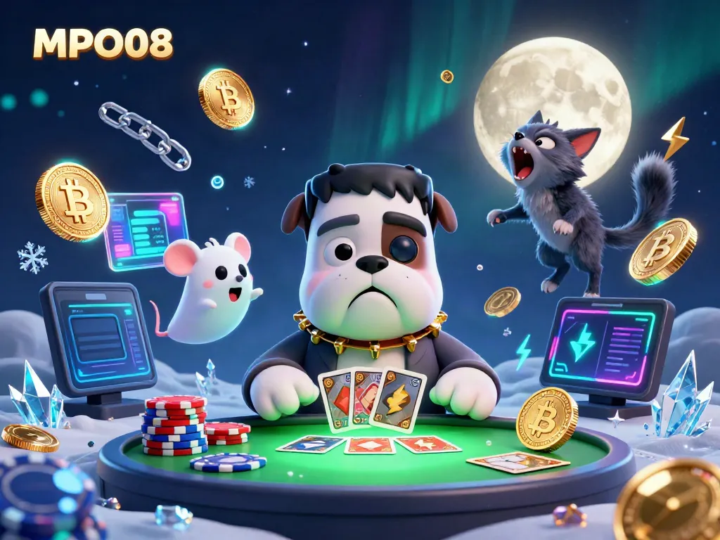 Engage with MPO08's thrilling card dealing experience featuring spooky characters and bold crypto elements.