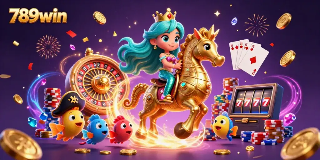 Experience the thrill of casino gaming with 789win featuring a vibrant mermaid-themed illustration.