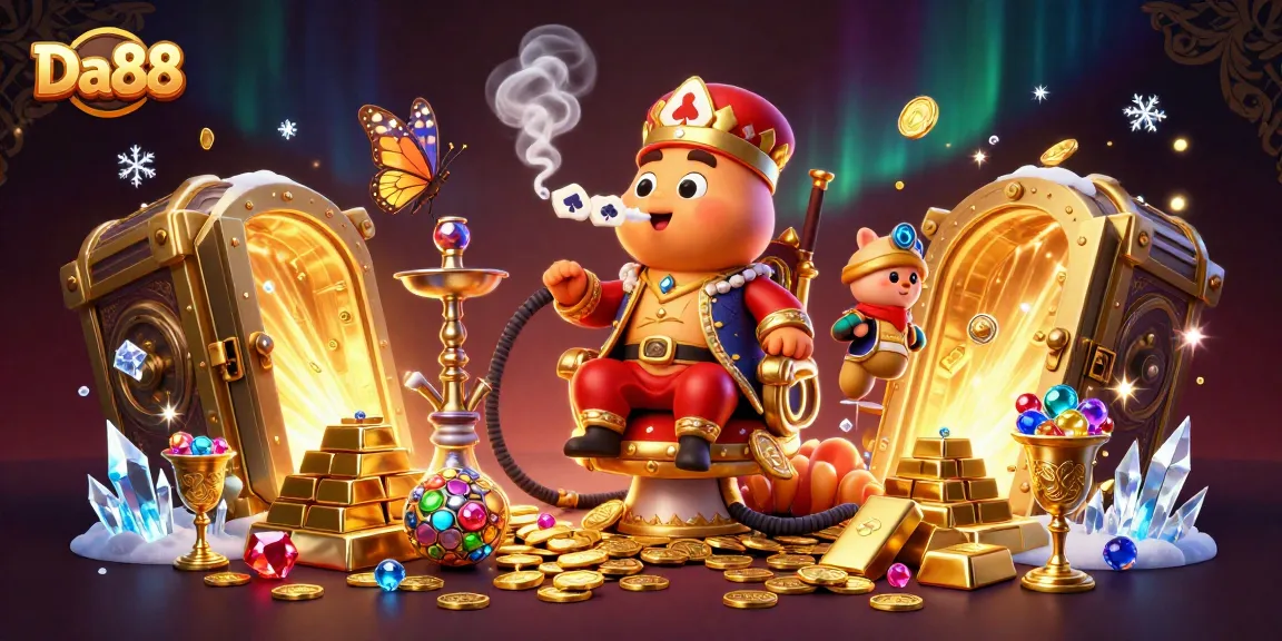 Experience the Da88 gaming adventure with vibrant symbols and treasures from an opulent casino.