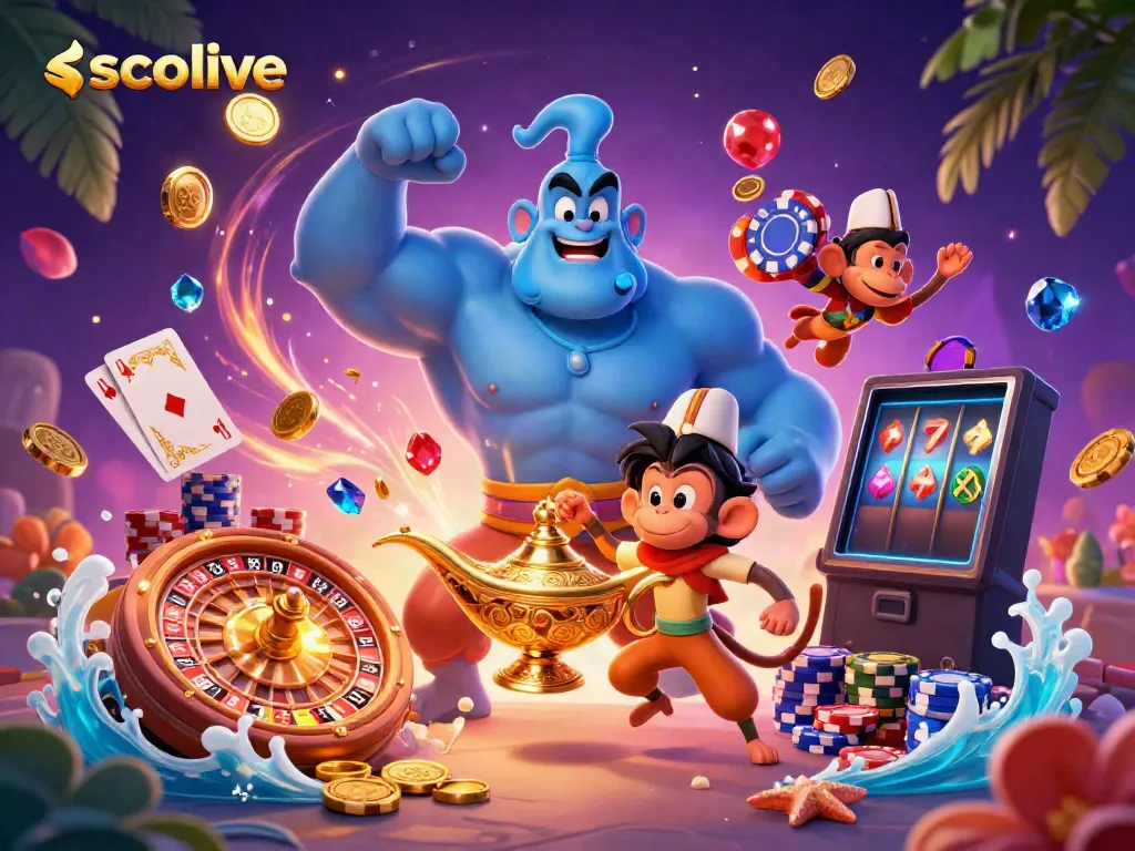 Socolive promotes live sports betting, showcasing vibrant elements like poker chips and colorful coins.