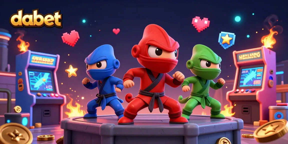 Dabet engages players with colorful gaming elements and ninja chameleons in a vibrant casino setting.