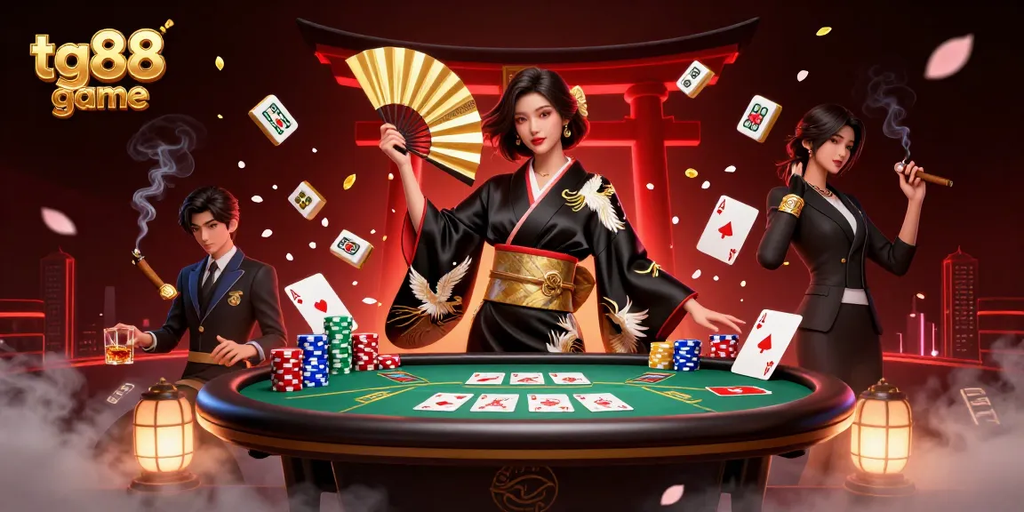 Engage with tg88 game at a vibrant poker table with dynamic elements and a photorealistic character.