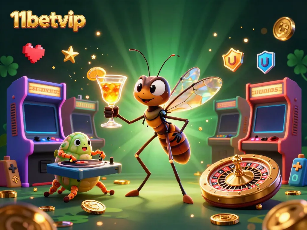 Experience thrilling gameplay with 11betvip at vibrant casino scene featuring unique cartoon characters.