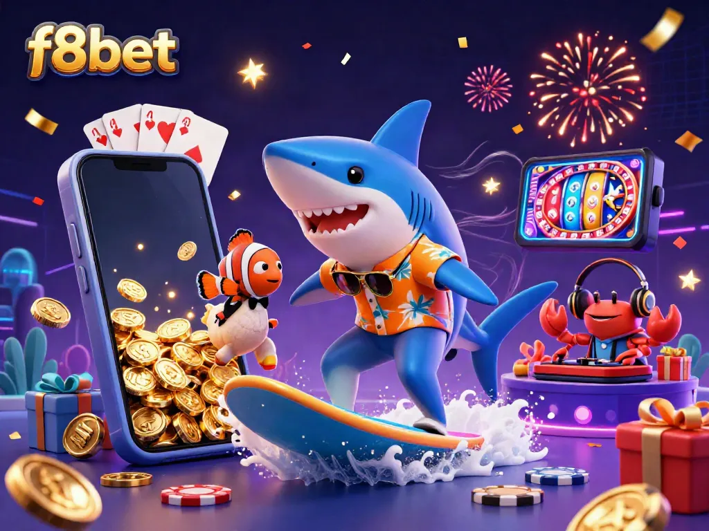 Experience excitement with f8bet in a vibrant 3D scene showcasing underwater casino fun.