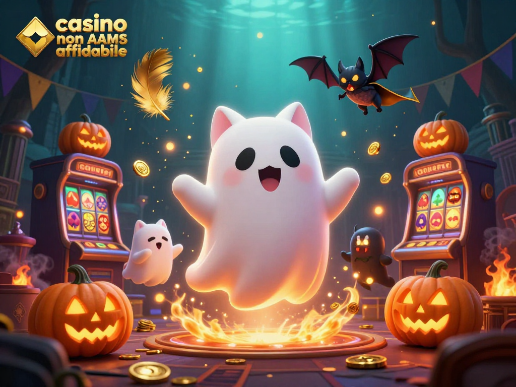Gioca nel casino non AAMS affidabile con un gatto fantasma e un pipistrello in un'illustrazione 3D vivace.