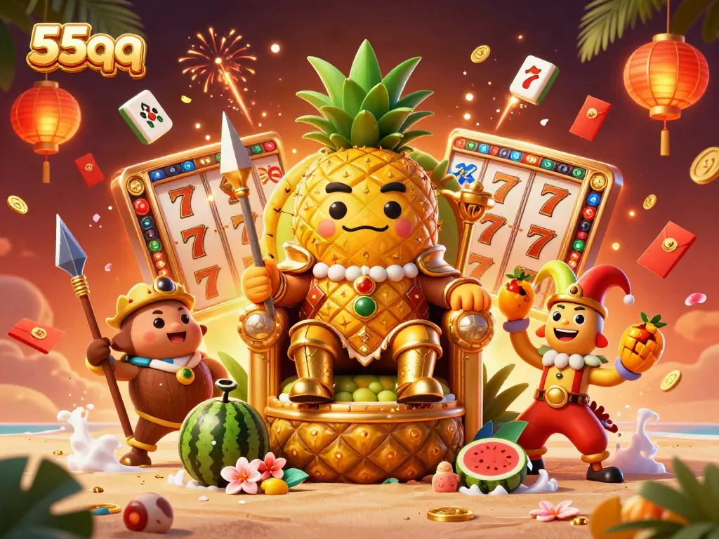 Experience the vibrant thrill of 55qq with the golden pineapple king and dynamic casino elements.
