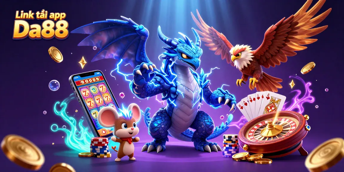 Experience exhilarating thrills with Link tải app Da88, featuring dynamic gaming elements and colorful characters.