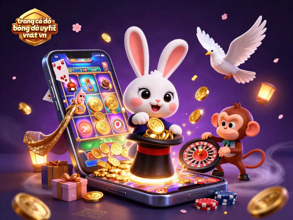 trang cá độ bóng đá uy tín nhất vn với hình ảnh thỏ magician và đồng xu vàng nổi bật