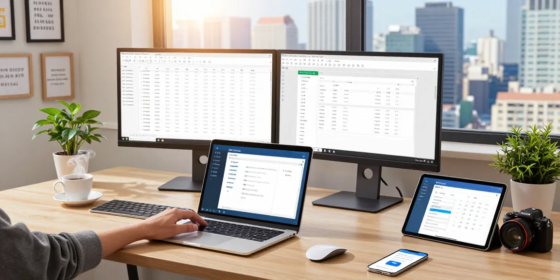 Download WPS Office on a laptop with modern workplace setup, showcasing productivity tools and vibrant atmosphere.