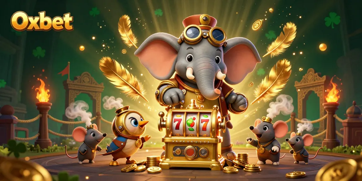 Experience thrilling spins with Oxbet's engaging steampunk slot machine in a vibrant casino scene.