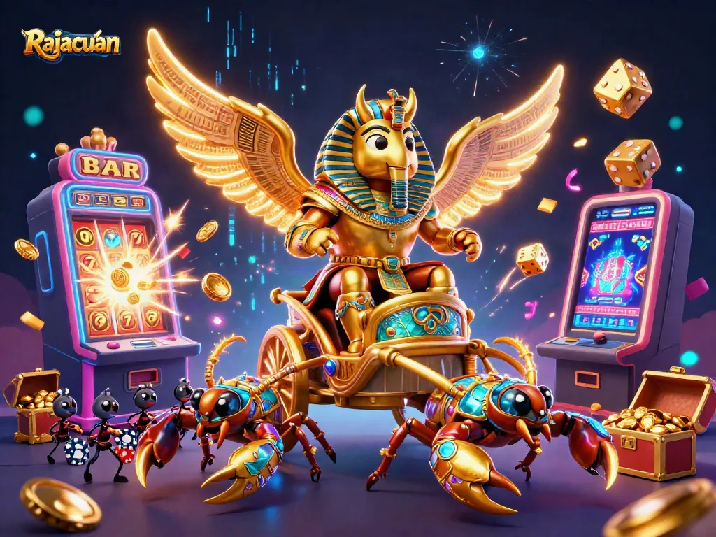 Join Rajacuan’s action with thrilling jackpot bursts, vibrant poker chips, and a dazzling casino game scene.
