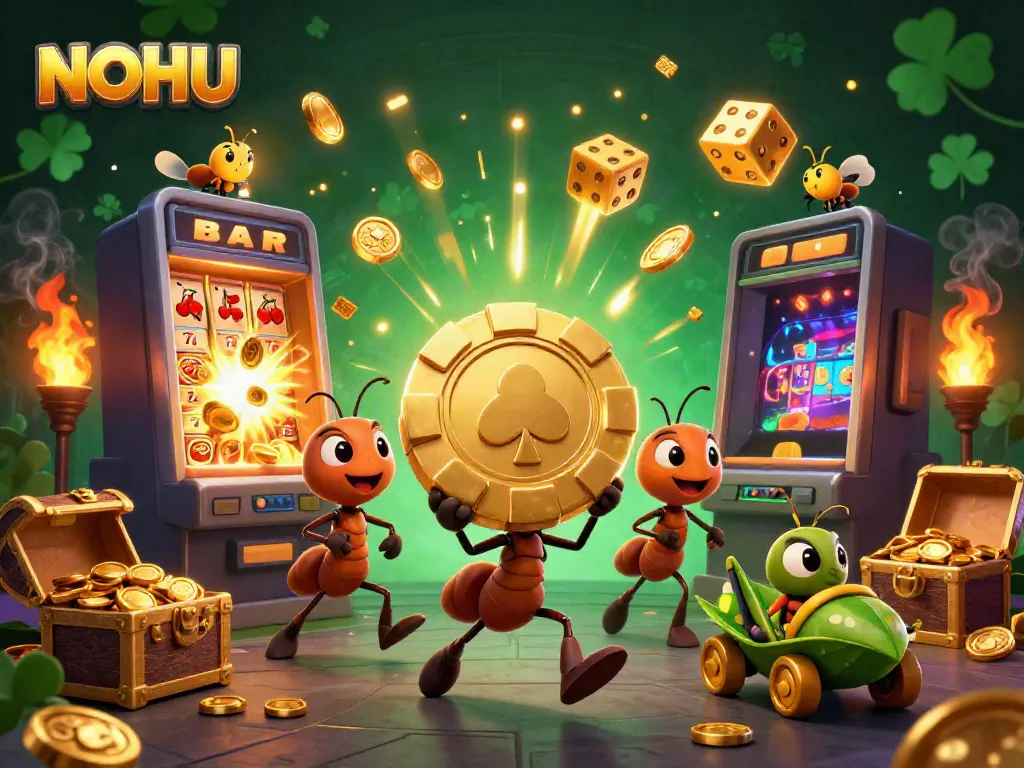 Experience the thrill of NOHU with a vibrant heist scene featuring playful characters and exciting casino elements.