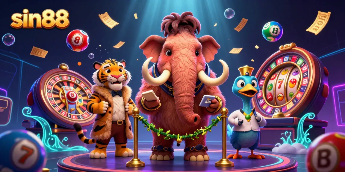 Join the vibrant world of sin88 with a unique 3D casino scene showcasing whimsical characters and dynamic gaming elements.