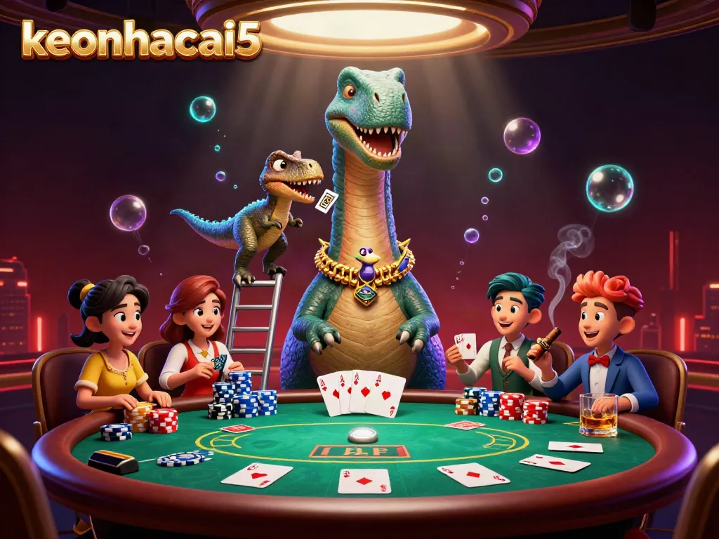 Engage in exciting betting strategies with keonhacai5 in this vibrant, animated casino scene.