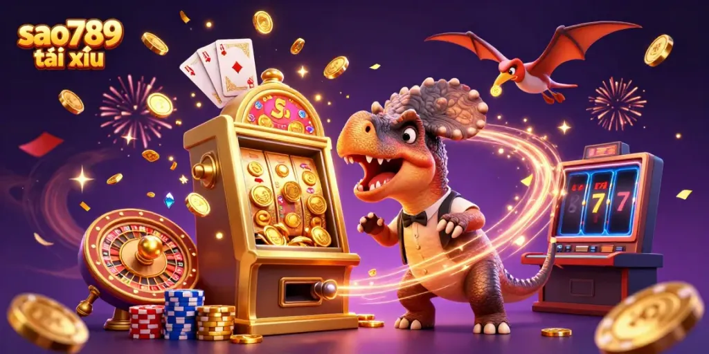 Catch the excitement as the sao789 tài xỉu gaming scene features thrilling jackpot action and animated characters.